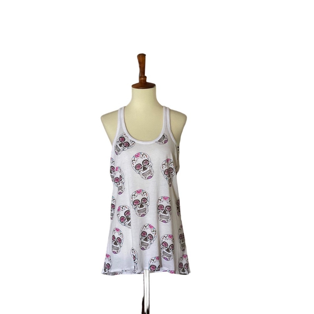 Chaser‎ Floral Skull Racerback Tank Top Size M